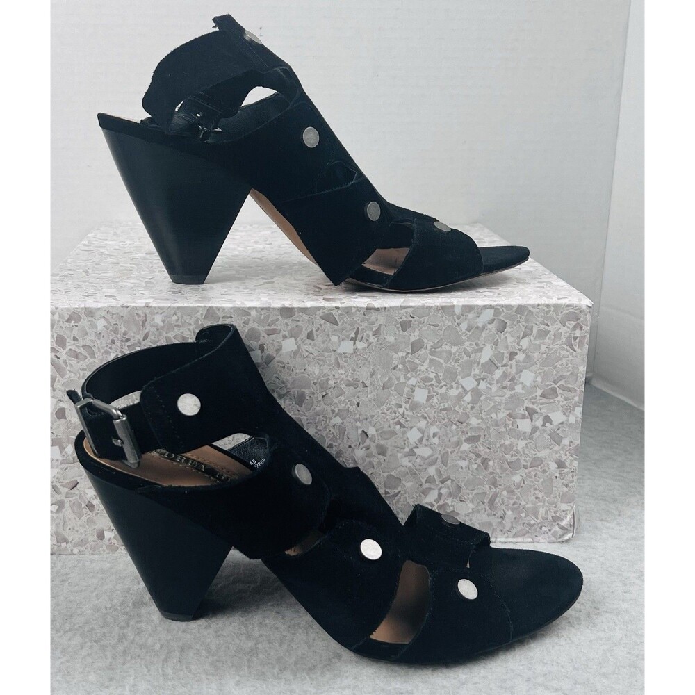 Audrey Brooke Katy Womens 8.5 Black Suede Cutout Strappy Block Heel Sandals - Picture 3 of 12